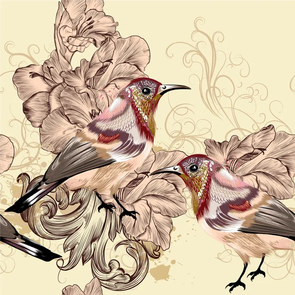 Beautiful seamless vector wallpaper pattern with birds — Stock Vector