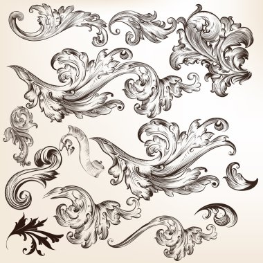 çiçek dekoratif vektör toplama tasarımı için swirls