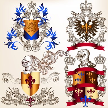 vintage tarzı hanedan kalkanlar vektör kümesi