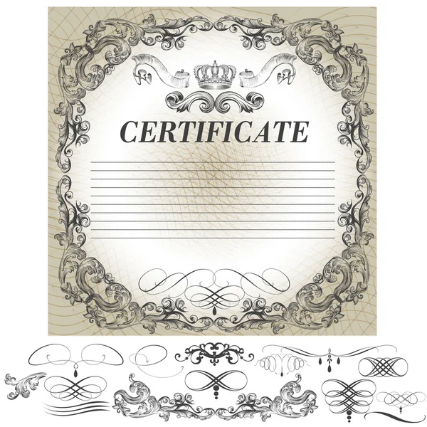 Desain sertifikat dengan elemen kaligrafi dalam gaya vintage - Stok Vektor