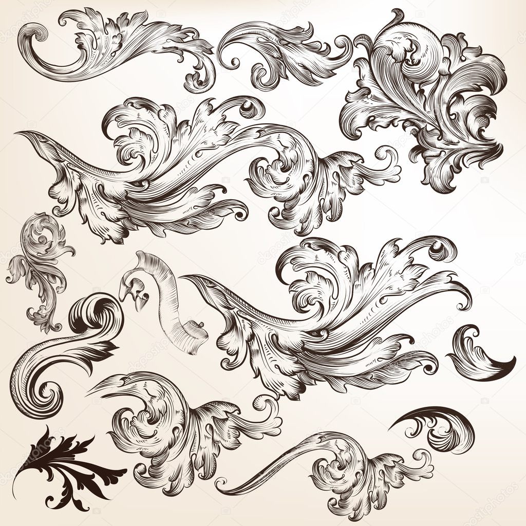 Collection of floral decorative vector swirls for design