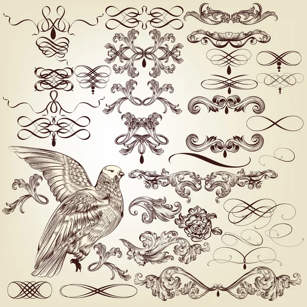 Collection d'éléments vectoriels de conception calligraphique et fleurit — Image vectorielle