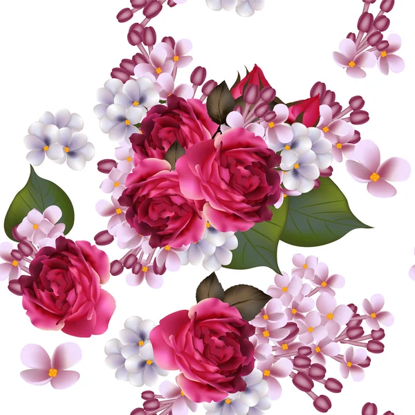 Fondo de pantalla sin costuras vector floral con flores y rosas lila — Vector de stock