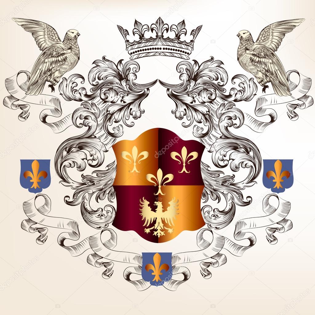Beautiful heraldic design with shield in vintage style