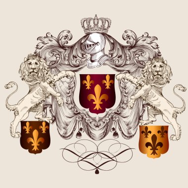 Aslanlar ve fleur de lis birlikte hanedan kalkan