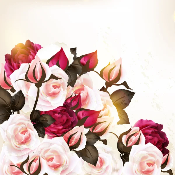 Fundo vetor bonito com rosas em estilo vintage — Vetor de Stock
