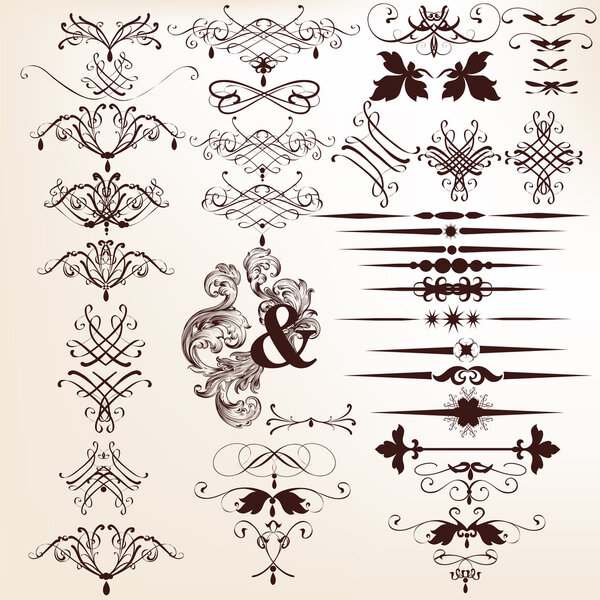 Collection of vector decorative calligraphic elements in vintage