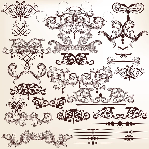 Conjunto vectorial de florituras decorativas para diseño en estilo vintage — Archivo Imágenes Vectoriales