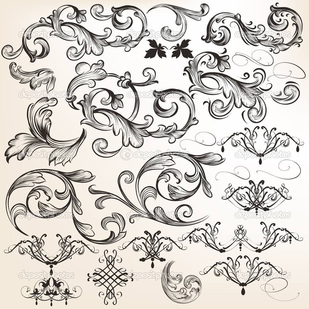 Vector set of decorative swirl elements for design