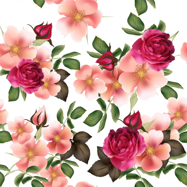 Magnifique motif vectoriel sans couture avec des roses détaillées — Image vectorielle