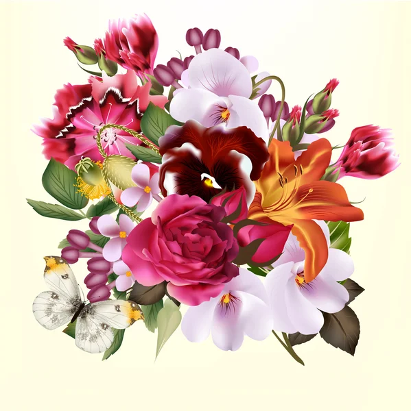 Fondo floral de moda con flores de primavera coloridas — Vector de stock