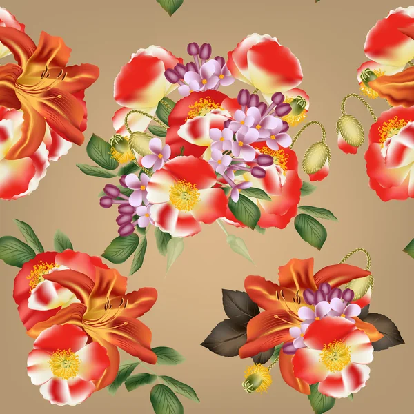 Floral naadloze vector patroon met gedetailleerde bloemen — Stockvector