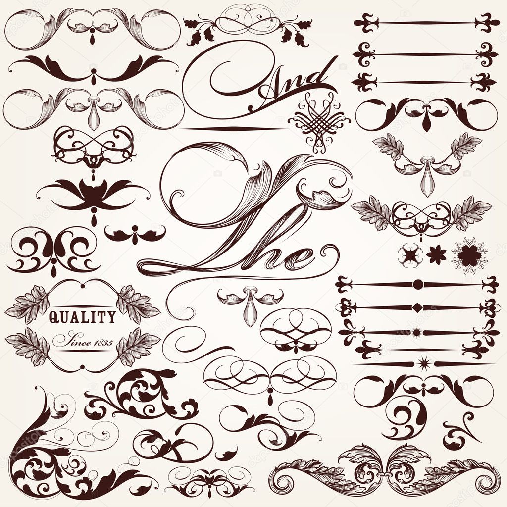 Collection of vector decorative elements and flourishes in vinta