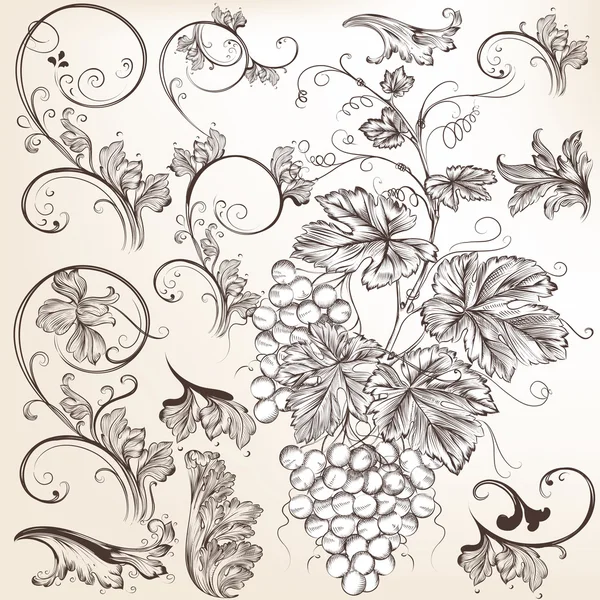 Коллекция векторных цветочных декоративных элементов для дизайна — стоковый вектор