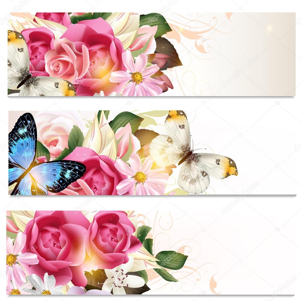 Business cards set with flowers  for design