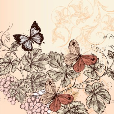 üzüm ve kelebekler çiçek arka plan