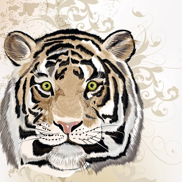 Grunge vector fondo con mano dibujado tigre acuarela — Vector de stock