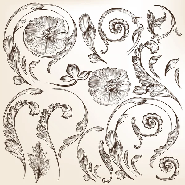 デザインのベクトルの装飾的な渦巻き花要素のコレクション — ストックベクタ