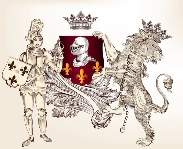 Heraldische design met knight en Leeuw voor ontwerp — Stockvector