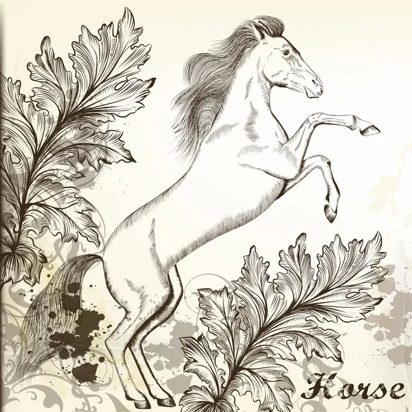 Hand getekend vector paard in vintage stijl — Stockvector