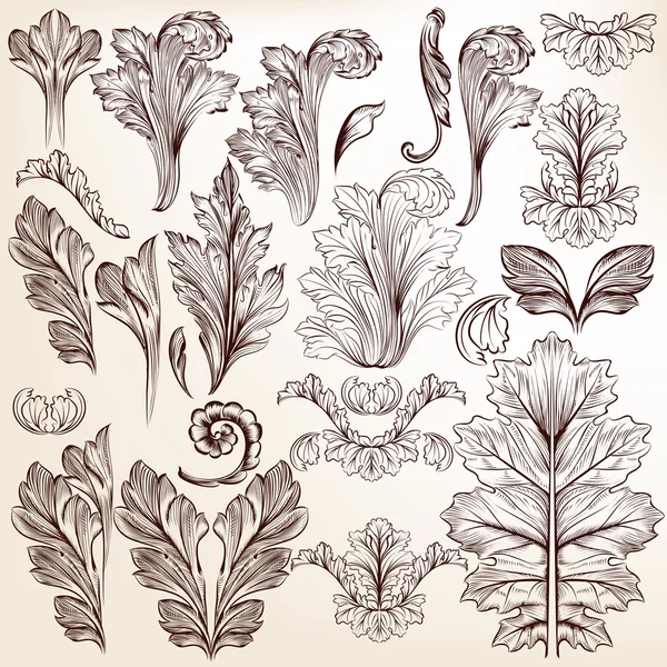 Vector set of floral elements in antique style — Stock Vector