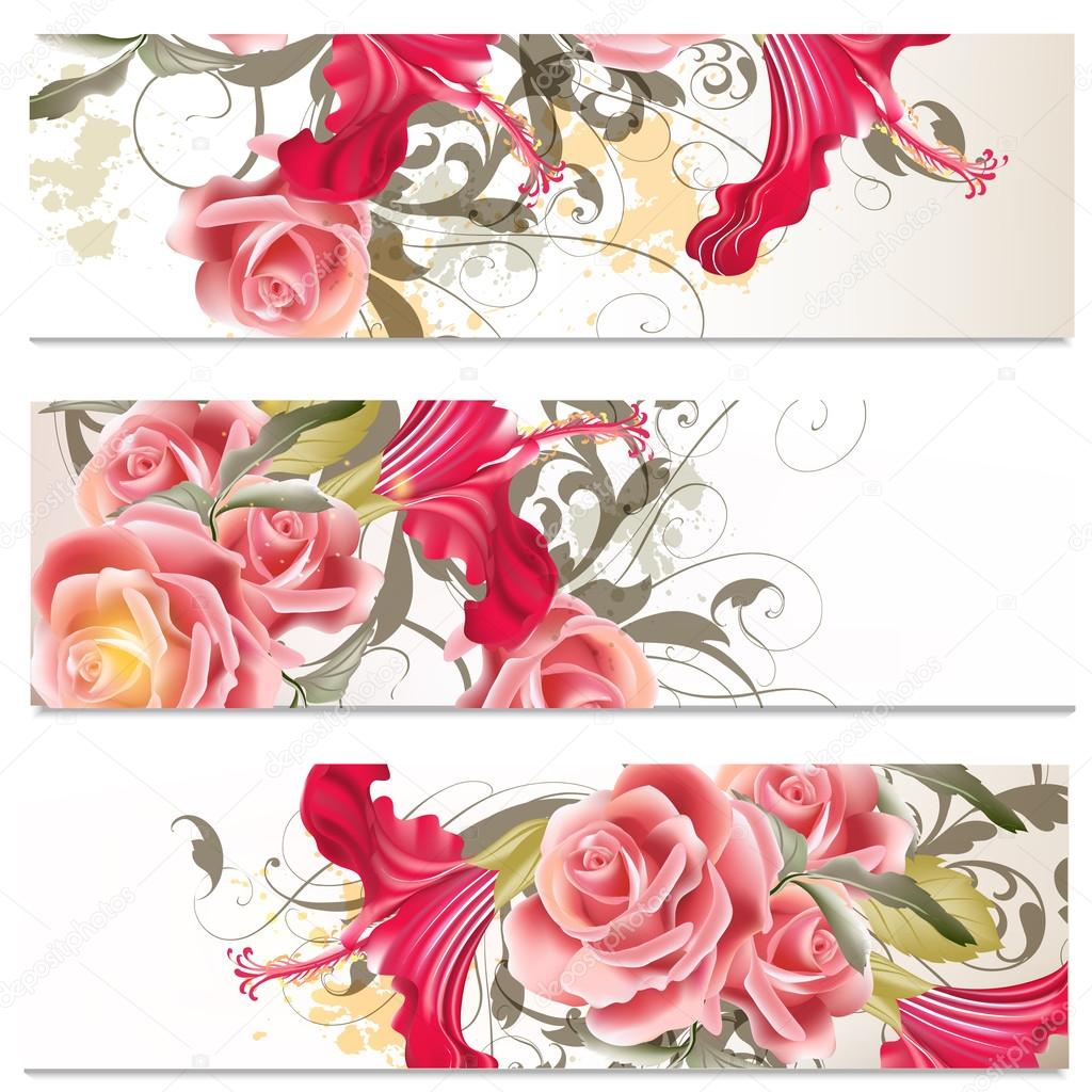 Business cards set in floral style