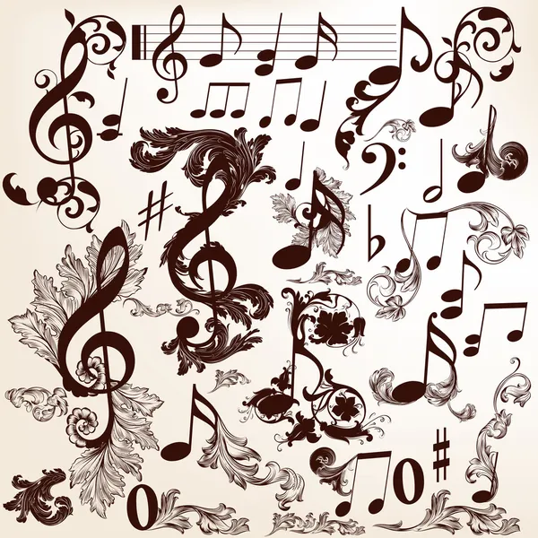 Collection d "éléments de musique décorative vectorielle avec tourbillons et t — Image vectorielle