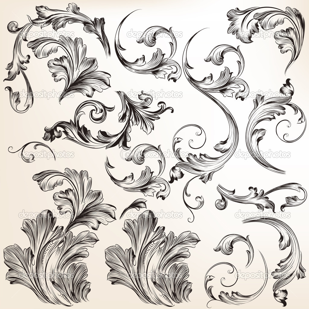 Set of vector swirl flourishes for design