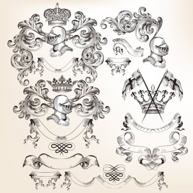 Collection of vector heraldic elements for design clipart