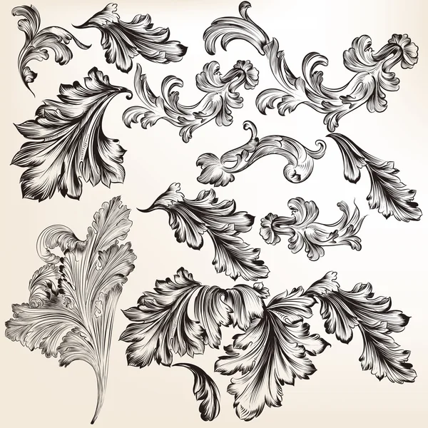 Colección de vectores dibujado a mano remolino florece para el diseño — Vector de stock