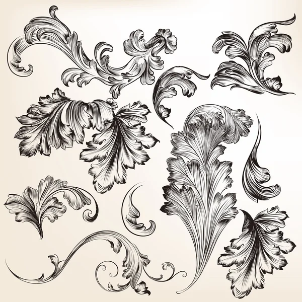 Conjunto de vectores dibujado a mano remolino florece para el diseño — Archivo Imágenes Vectoriales