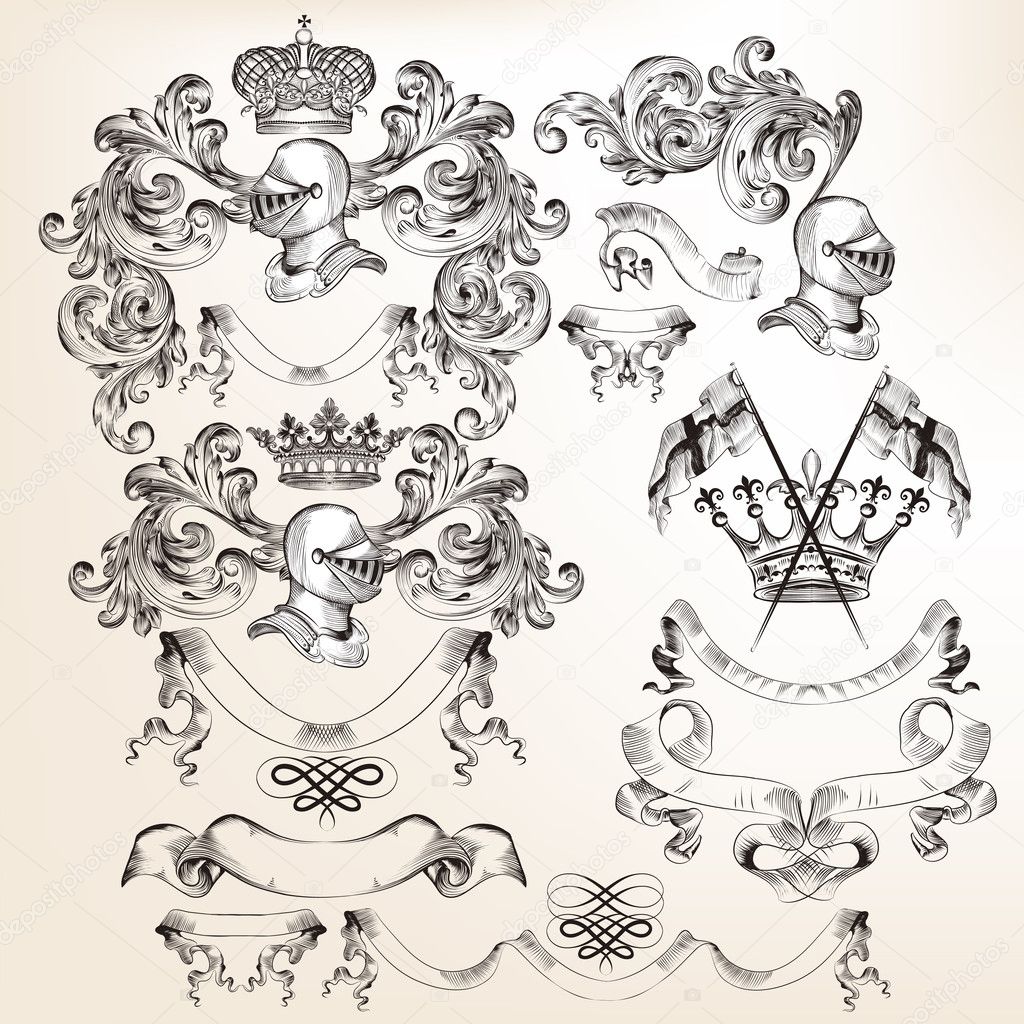 Collection of vector heraldic elements for design