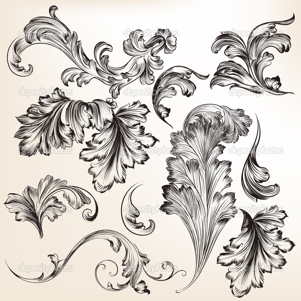 Set of vector hand drawn swirl flourishes for design