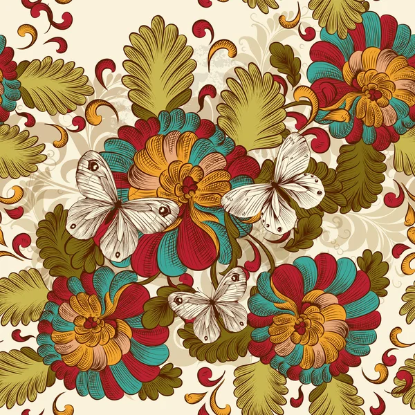 Floral motif de papier peint sans couture dans le style vintage — Image vectorielle