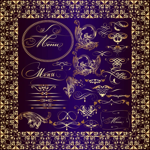 Collection of golden calligraphic elements — Stock Vector