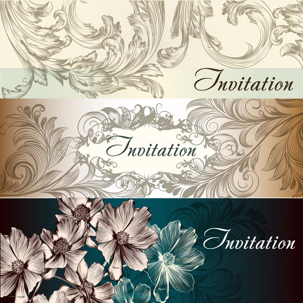 Collection of vector wedding cards in vintage style — Stock Vector