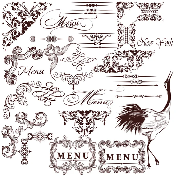 Ensemble vectoriel d'éléments calligraphiques vintage pour le design — Image vectorielle