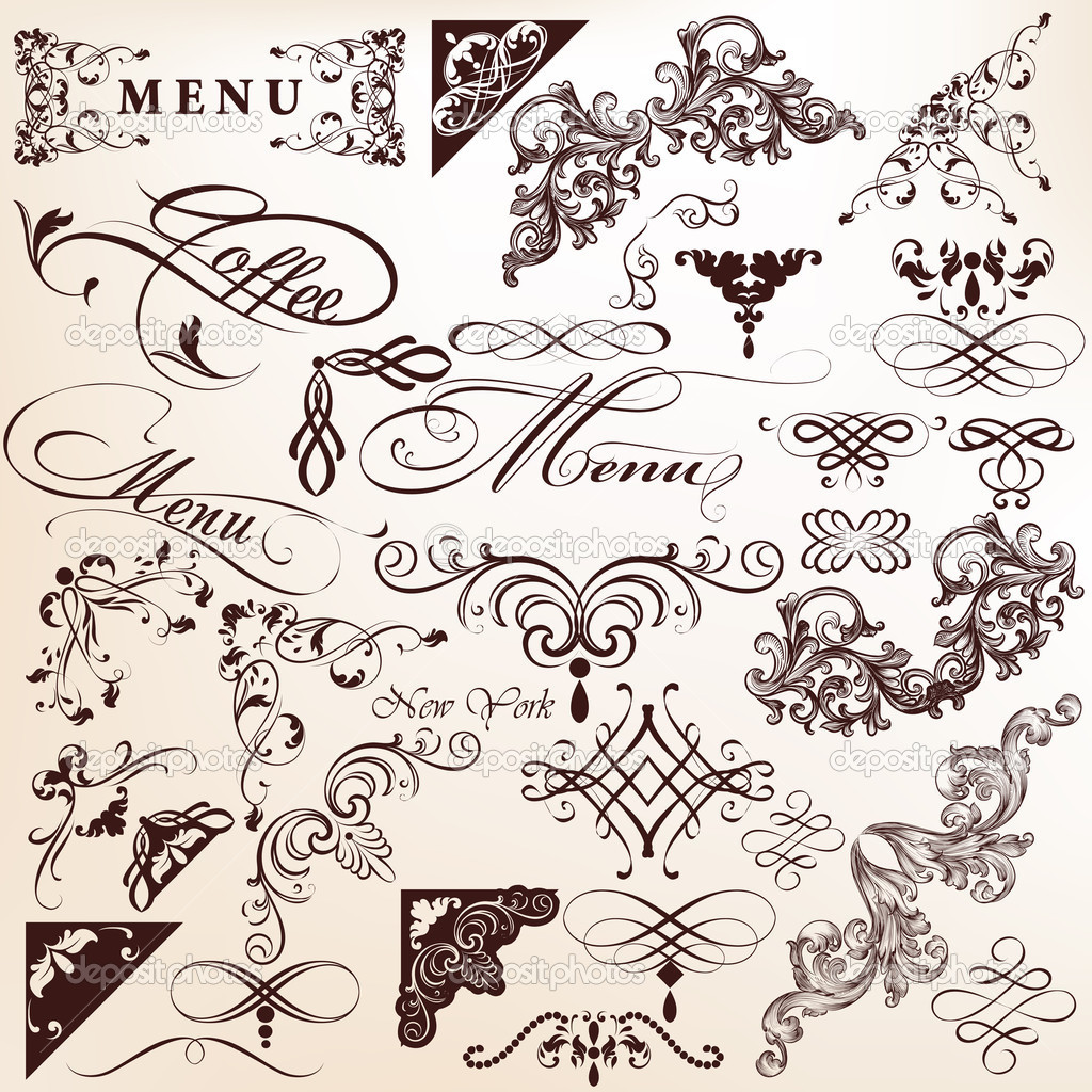 Collection of vector vintage calligraphic elements for design
