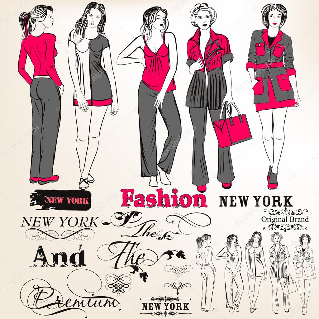 Fashion vector stylish girls silhouettes for design