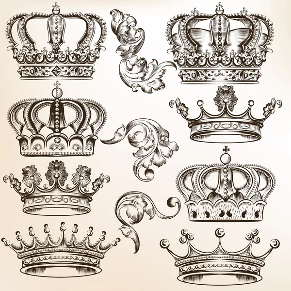 Kolekce vektoru podrobné korun Royalty Free Stock Ilustrace