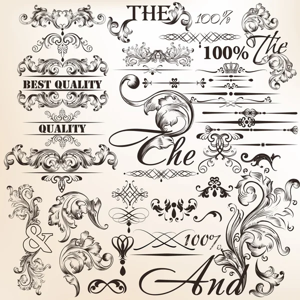 Collection of calligraphic vector decorative elements in vintage — Stock Vector