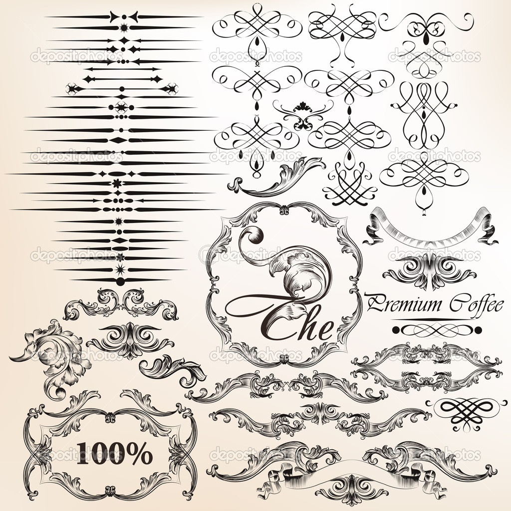 Vector set of vintage decorative calligraphic elements for desig