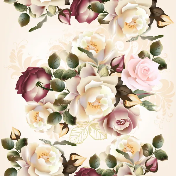 Naadloze bloemmotief met rozen en bloemen in aquarel st — Stockvector