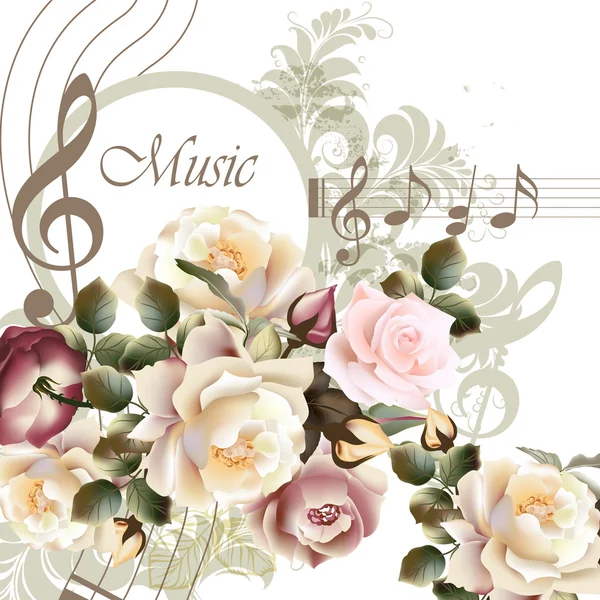 Fond vectoriel musical avec des roses pour le design — Image vectorielle