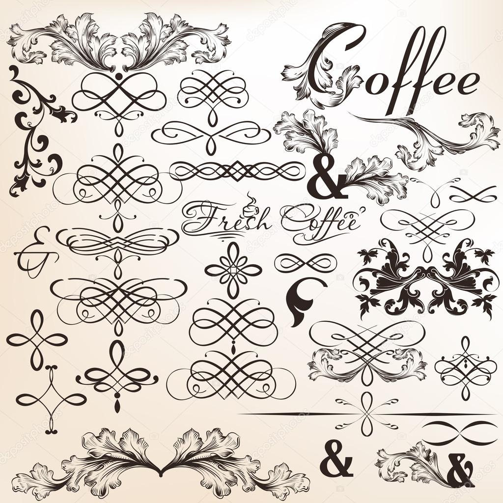 Collection of calligraphic vector decorative elements in vintage