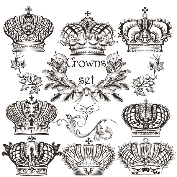 Collection of vector crowns in vintage style — Stock Vector