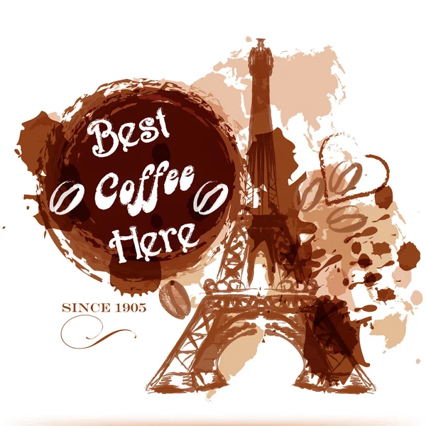 Cartel de café Grunge con torre Eiffel pintado por estilize café — Vector de stock
