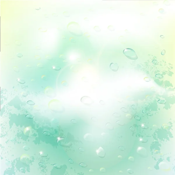 Water drops on glass and clouds filtering under glass — Stock Vector