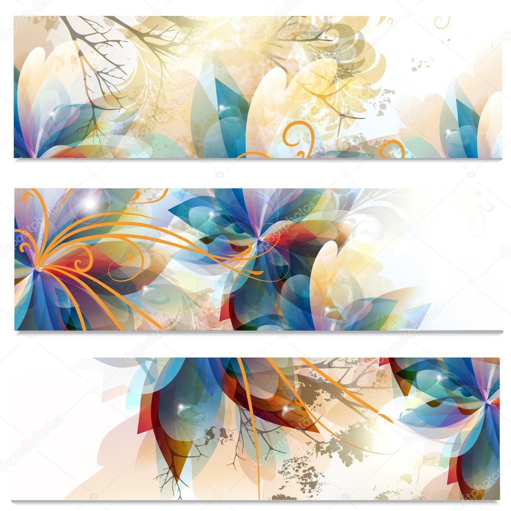 Abstract business cards set in floral style