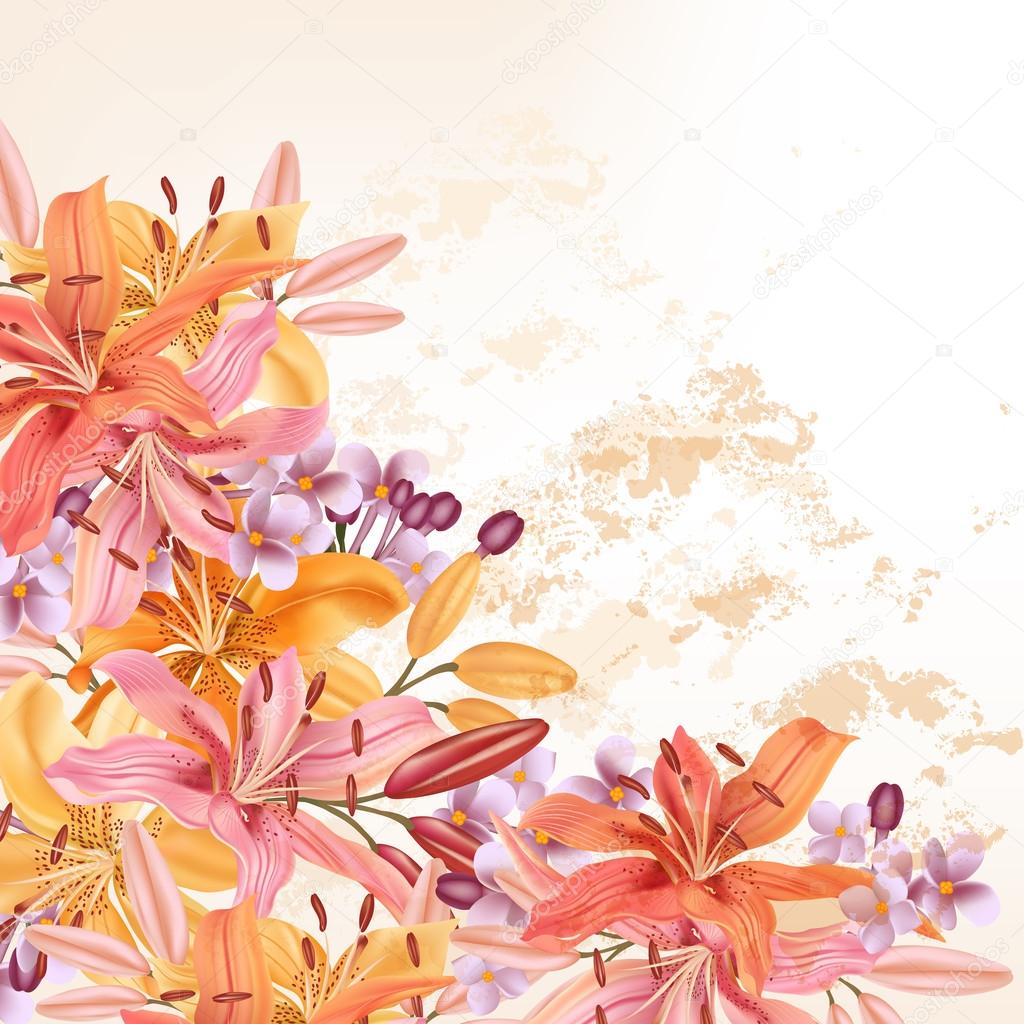 Flower vector background with lily flowers for design Stock Vector